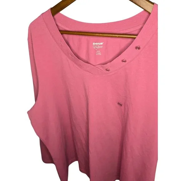Avenue Women's Pink Long Sleeve Cotton Tee button Detail Neckline 22/24W - Picture 7 of 9